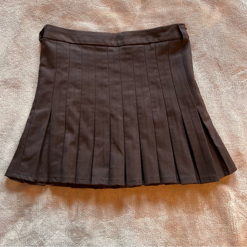 ZARA NWOT Dark Brown Pleated High-Waist Academic Boho Mini Skirt - Size 10